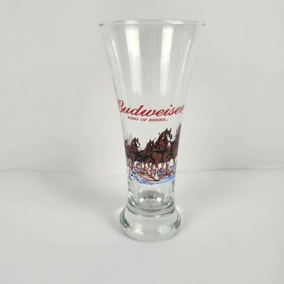 Budweiser Collectible Tall Flute Pilsner Beer Glass Clydesdales Snow Christmas