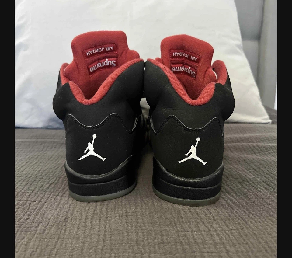 Supreme x Air Jordan 5 Retro 'Black' | Size 12, Used, No Box - Image 4 of 4
