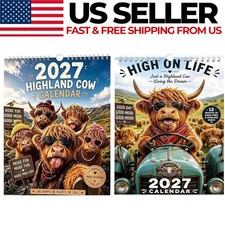 2027 Funny Highland Cow Wall Calendar, highland cow calendar 2027 NEW