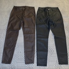 2 PAIRS TOP TRENDS Juniors Black and Dark Coffee Faux Leather Leggings Pants 13