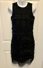 Women’s J.McLaughlin Sz 0 XS Noreen Little Black Embroidered Tassel  Shift Dress