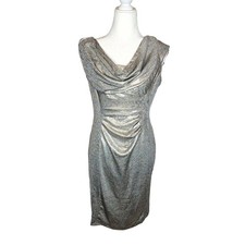 NWT Tahari Arthur S. Levine Metallic *runs large* Cowl Neck Starburst Cut Dress