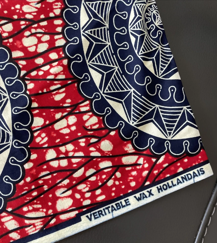 Veritable Wax Hollanders Vlisco Fabrics Etnic Medallions Red White Blue 68”x45” - Image 4 of 4
