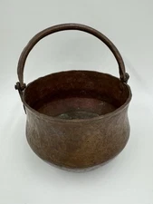 Antique Hammered Copper Hanging Cauldron Pot With Handle 5.5” x 3.5” Nice Patina