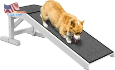 Dog Ramp for Bed Pet Ramp for Dogs with Non-Slip Carpet and Top Platform White