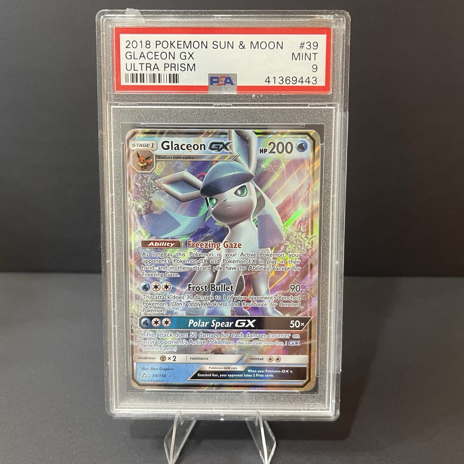 2018 Pokmeon Sun & Moon Ultra Prism #39 Glaceon GX PSA 9 MINT