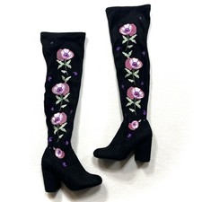 Sz 6 High Heel Black Microfiber Embroidered F...