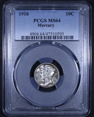 1916 Mercury Dime - 10c PCGS MS64 - Affordable Example!