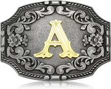 Western Initial Letters Belt Buckle ABCDEFG to Z Silver Cowboy Rodeo Belt Buckle