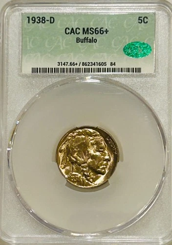 1938 D Buffalo Nickel CAC MS66+ PQ Buffalo