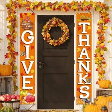 GIVE THANKS Hanging Banner Porch 2 Count Pack of 1 , Thanksgiving,Orange 1