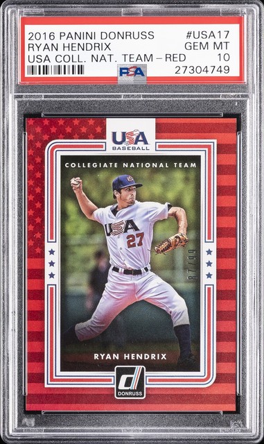 2016 PANINI DONRUSS USA COLLEGIATE NATIONAL TEAM RED #USA17 RYAN HENDRIX PSA 10
