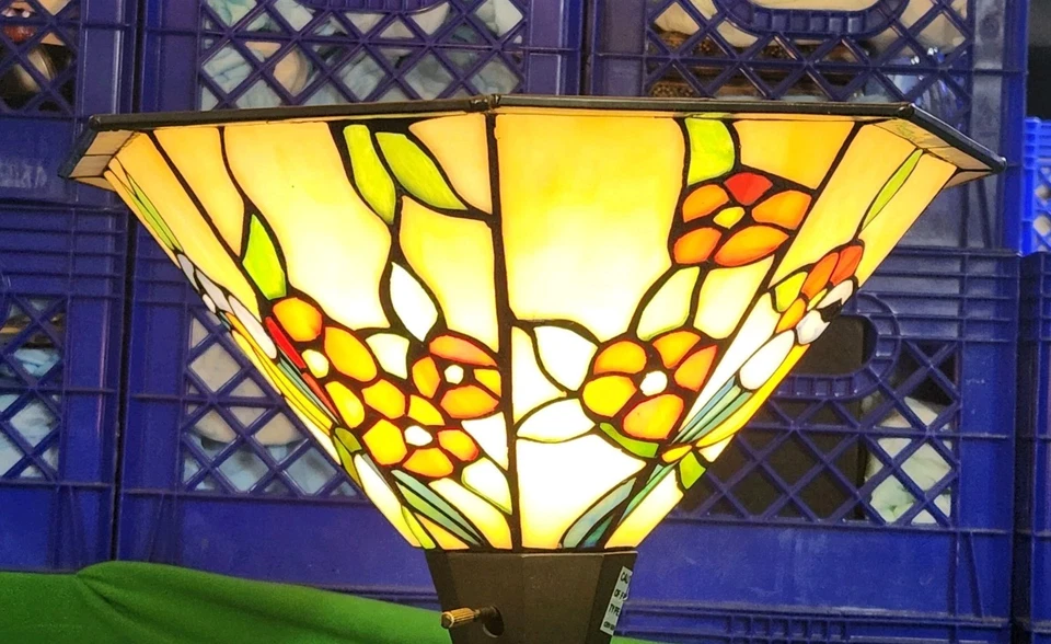 Lámpara de pie estilo Tiffany loros y flores tropicales vitrales con plomo c-1 Foto 3 de 4