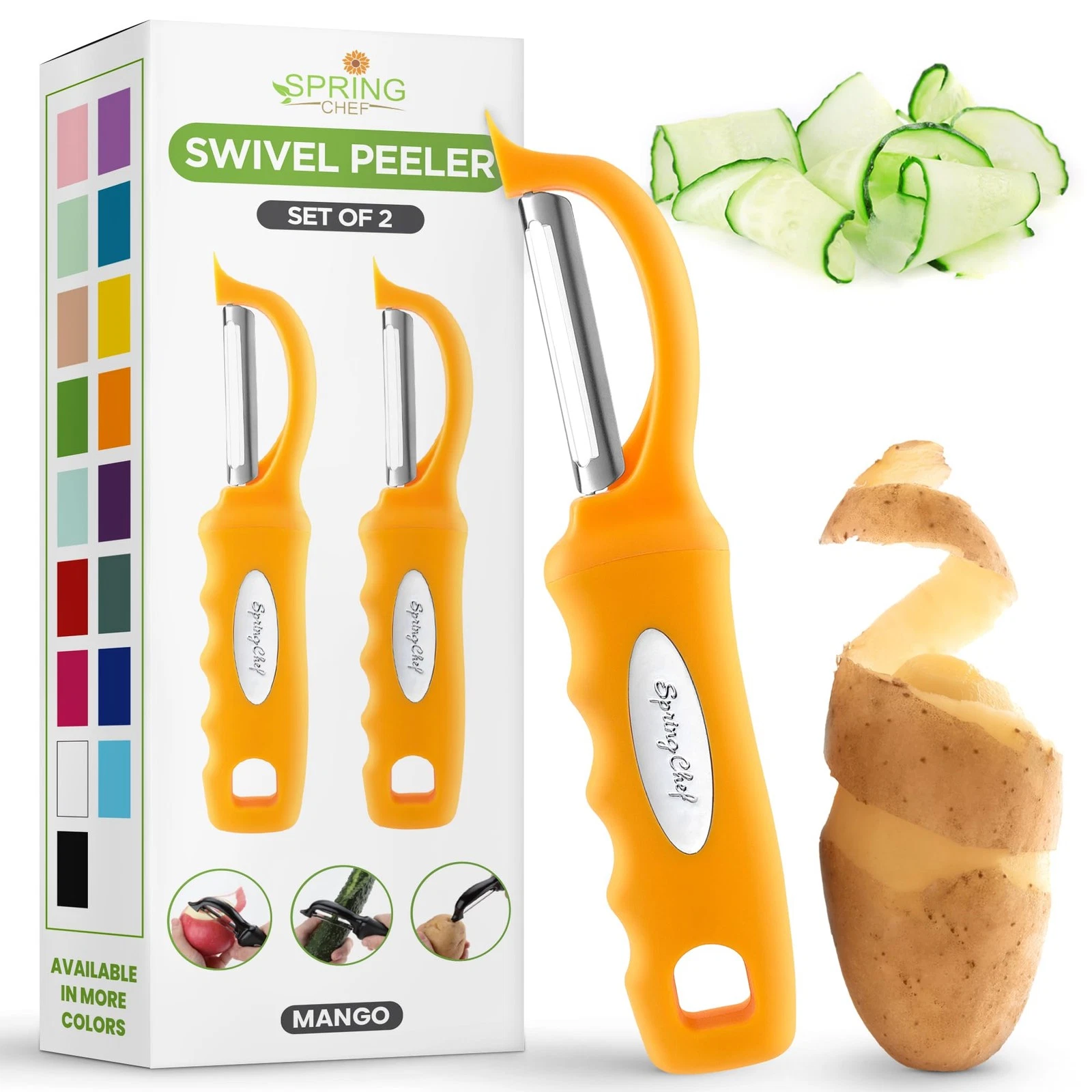 Spring Chef Premium Stainless Steel Swivel Potato Peelers 7.5"x1.5", Mango
