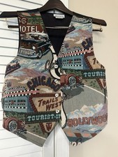 Vintage Facets by Mirrors tapestry Novelty vest with a Route 66 travel theme