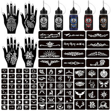 Professional Henna Tattoo Kit with 5 Cones and 96 Stencils for DIY Art