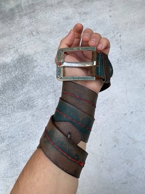 Dsquared Leather Y2K Vintage Belt Logo Metal Buckle Brown Faded Diesel Vibe