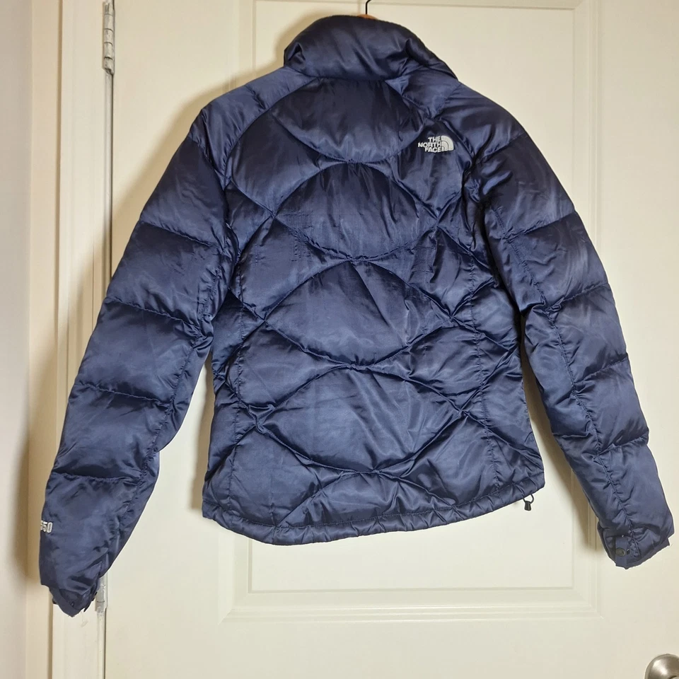 North Face Women's 550 Down Puffer Jacket Navy Blue Zip Up Size Small - Image 2 of 4