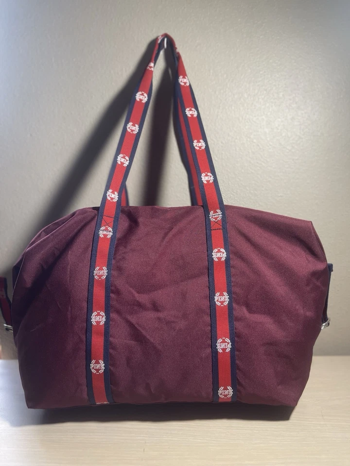 Victoria's Secret PINK Gym Duffle Tote Bag Dark Red Dark Blue NWOT 18X12 NICE - Image 2 of 4