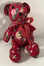 Handmade Christmas Bear With Fabric-Floral Holly/Flowers Design