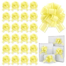 24 PCS Yellow Pull Bow Gift Wrapping Basket Pastel Ribbon Presents Tree Decor