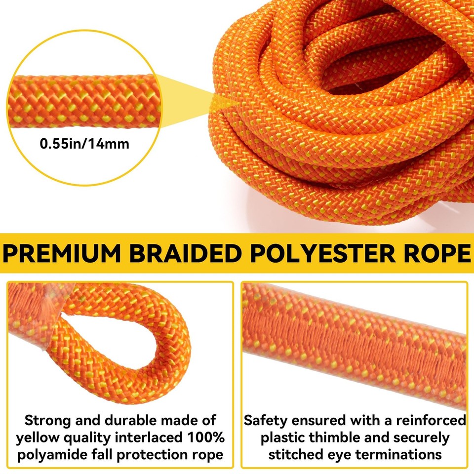 Fall Protection Safety Rope 50FT Roofing Harness Safety Lanyard Tree ...