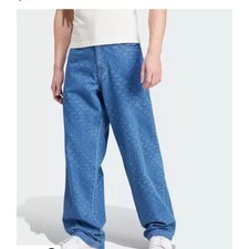 Adidas Rare Men's Denim Monogram Logo Baggy Pants Jeans Sz M Blue IX6720 