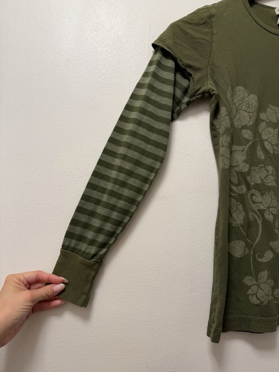 Vintage 90s Next Era y2k Striped Green floral Long Sleeve Freedom Size Medium View 2