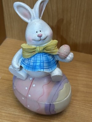 Resin Easter Bunny On Top Of Egg Trinket Box