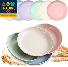 6 PACK Unbreakable Dinner Plates, 6.9 Inch Wheat Straw Plates, Reusable Deep Pla