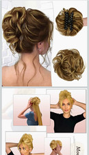 Synthetic Wavy Updo Bun Hair Extension Claw Clip, Blond Light/Golden Brown