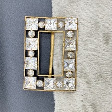 Vintage Czech Belt Buckle Gold Tone Paste Stone Rhinestone Rectangle READ