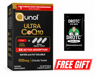 Qunol Ultra CoQ10 120ct 100mg 1-Pack + Free DR OTC Eye Wipe Gift EXP 05/28