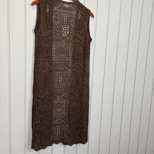 NWT Chelsea & Theodore Women’s crocheted Brown long  vest cardigan Medium - Bild 9 von 12