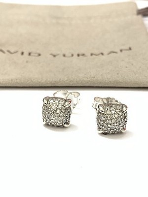 David Yurman Sterling Silver 7mm Chatelaine Earrings With Pave Diamonds Stud