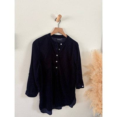 Madison Mathews Navy Velvet Henley Tunic Top Small Velour Velveteen