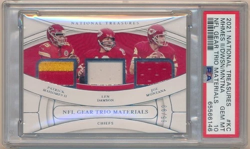 PATRICK MAHOMES JOE MONTANA 2021 NATIONAL TREASURES TRIPLE PATCH #/99 PSA 10 GEM