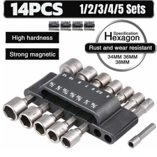 14 PCS Power Nut Driver Bit Set Quick Change MM & SAE Impact 1/4" Hex Shank US