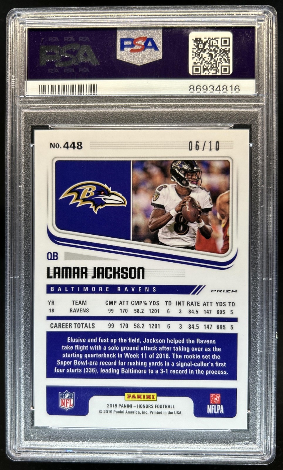 2018 Panini Honors Lamar Jackson Score Update Rookies First Down RC #/10 PSA 10 view 2