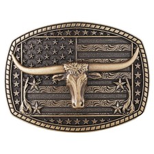 Western Belt Buckle for Men American Flag Texas Longhorn Belt Buckle Cowboy O...