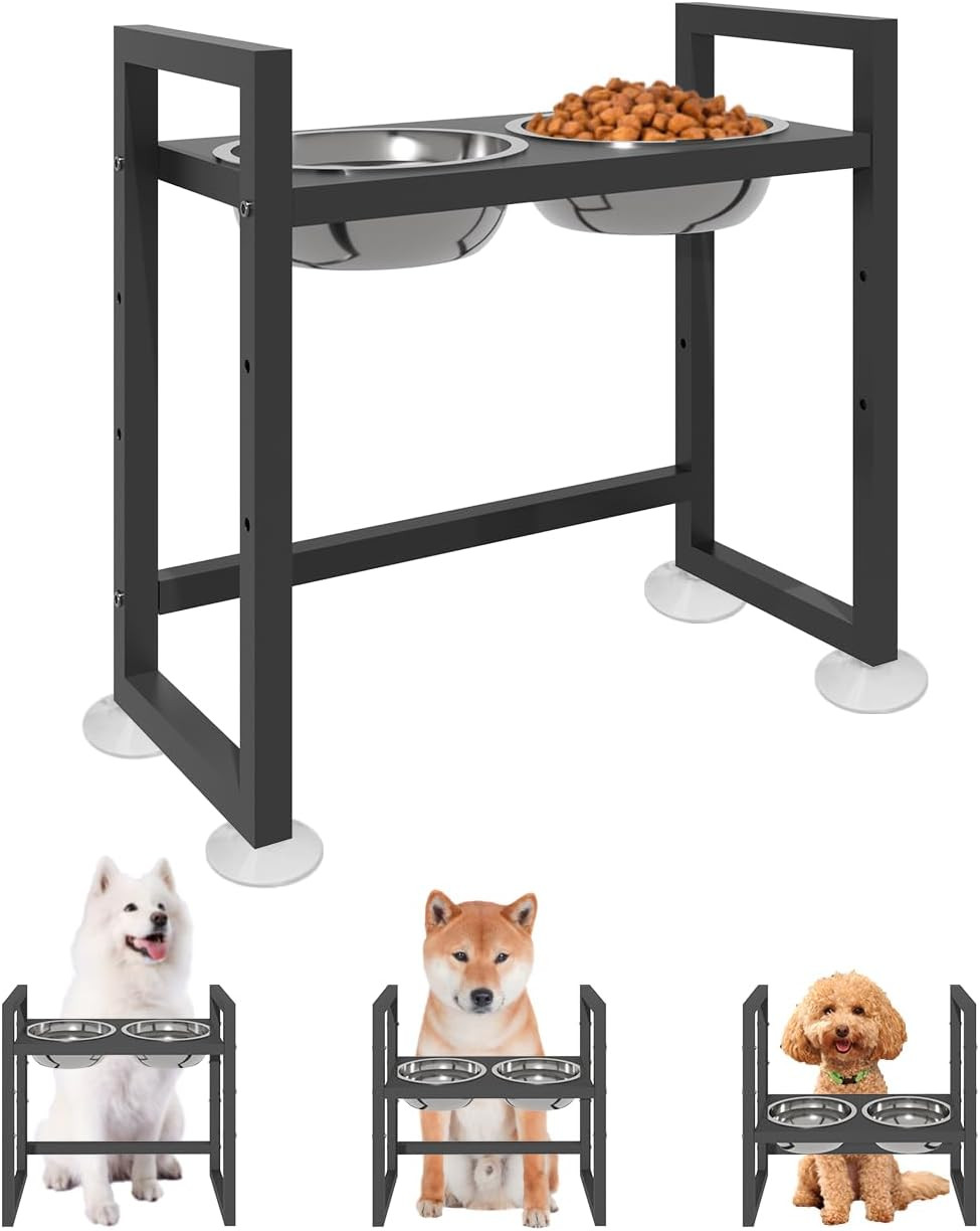 Elevated Dog Bowls Stand with 2 Stainless Steel Food & Water Bowls for Large Med