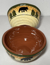 Pair 2 HiEnd ACCENTS Rustic Bear Stoneware Hand Painted 6” Soup Cereal Bowls