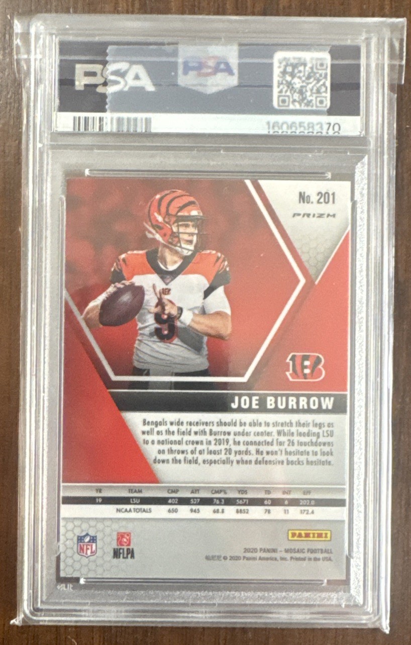 2020 Mosaic Joe Burrow ROOKIE #201 Pink Camo Bengals PSA 9 view 2