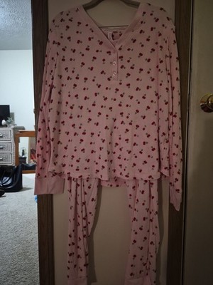 Joyspun Womens Super Cute Light Pink Cherry Design Waffle Knit Pajamas Sz XL EX!