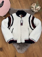 tommy hilfiger shearling varsity jacket white blue red womens size 44 XL