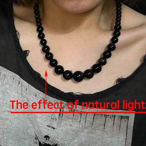 6-14mm Rainbow Eye Black Obsidian Round Gemstone Beads Tower Necklace 16-36 inch - Picture 8 of 21