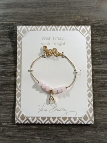 Vera Bradley Wish I May Wish I Might Wishbone Pink Bead Gold Tone Bracelet New