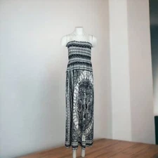 Women Summer dress Black and Grey Print Spaghetti Strapless Long Maxi Dress.