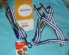 Nylon Reflective Dog Harness and Leash Set for Walking Medium Blue NEW