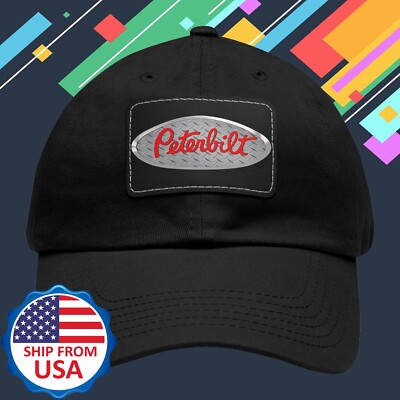 Peterbilt Truck Logo Black Dad Hat with Leather Patch - Adjustable Size